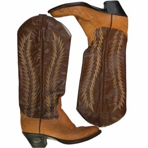 LARRY MAHAN Brown Leather & Reptile Cowboy Cowgirl Western Boots RARE